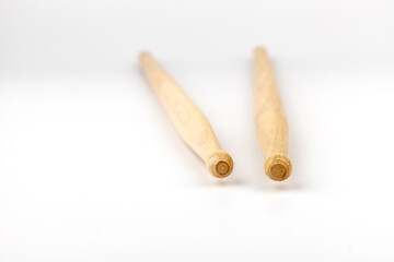 Wooden drumsticks isolated on white background. musical instrument.