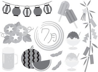 7月の素材セット　グレースケール