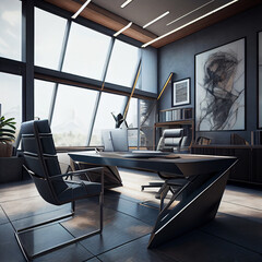 single workplace in the modern office. business office in Ecostyle. table and armchair in the chiefs office