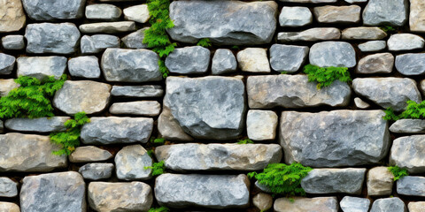 big old stone wall seamless texture, pattern background (created with Generative AI)