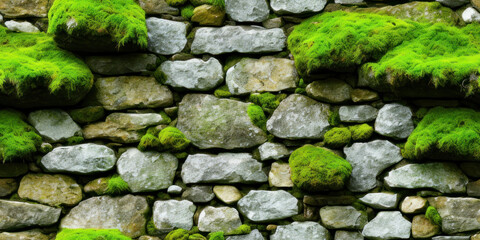 big old stone wall seamless texture, pattern background (created with Generative AI)