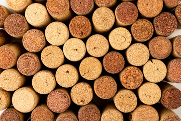 Close up photo of stacked wine corks