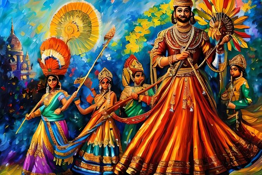 An expensive oil painting illustration of Gudi Padwa