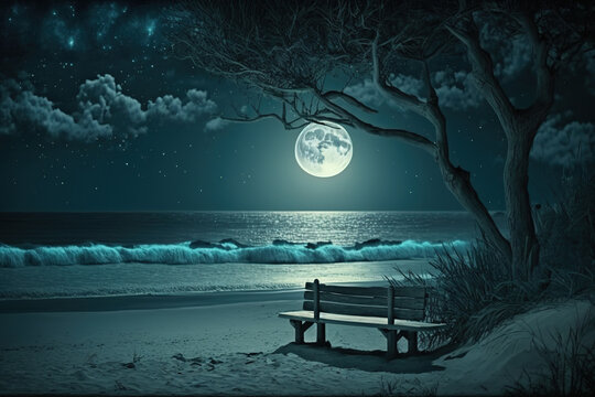 Beautiful beach moonlight romantic environment Generative AI