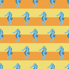 OCEAN ANIMAL MARINE LIFE SEA HORSE WITH STRIPE DETAILED SEAMLESS PATTERN ALL OVER PRINT VECTOR
