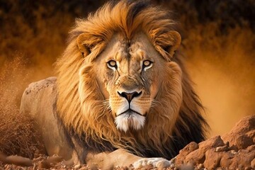 Obraz premium Lion in Africa closeup. Generative AI