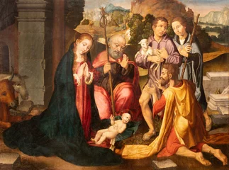 Fotobehang VALENCIA, SPAIN - FEBRUAR 14, 2022: The painting of Adoration of Shepherds in the Cathedral by Filipo Paolo de San Leocadio from 16. cent. © Renáta Sedmáková