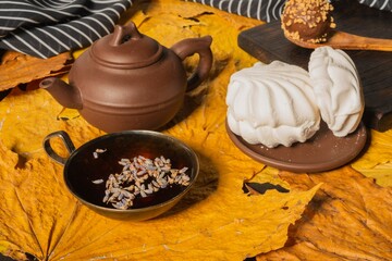 Tea time is a healthy drink. Still life- cup and sweets for food