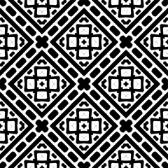 Vector geometric seamless pattern. Minimal ornamental background with abstract shapes. Black and white texture. Simple abstract ornament background. Dark repeat design for decor, fabric, cloth.