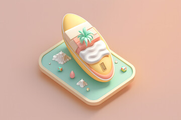 Tiny cute isometric design surfer board emoji 3d rendering made with Generative AI