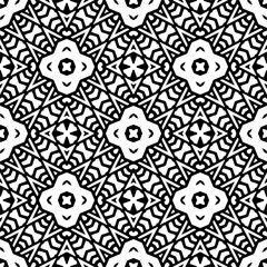 Vector geometric seamless pattern. Minimal ornamental background with abstract shapes. Black and white texture. Simple abstract ornament background. Dark repeat design for decor, fabric, cloth.