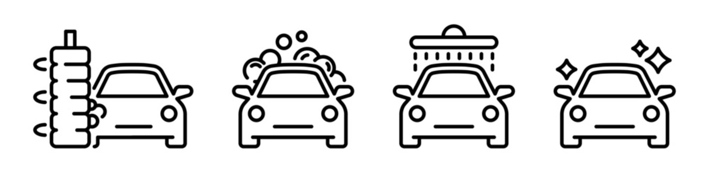 Car wash icons. Car wash vector icons set. Car cleaning service. Car wash.