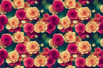 motif répétitif avec fleurs de roses vues de dessus - illustration ia