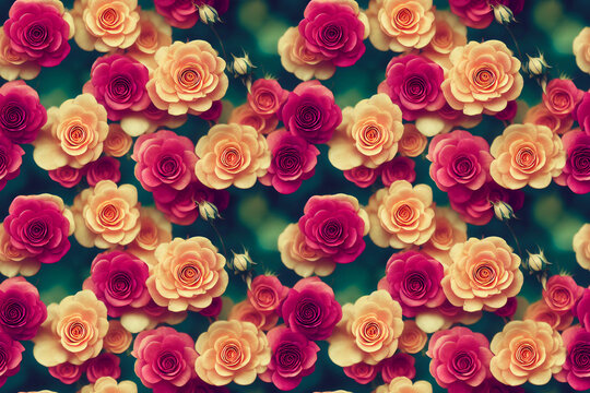 motif répétitif avec fleurs de roses vues de dessus - illustration ia