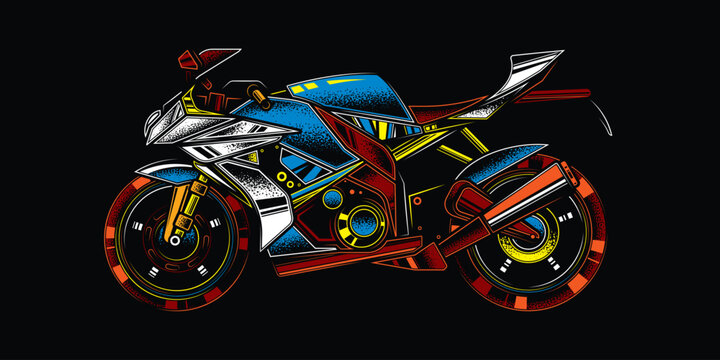Original vector illustration in retro style. The fastest motorcycle. Superbike.
