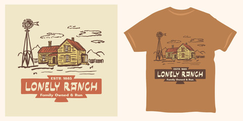 Lonely ranch barn windmill vintage logo