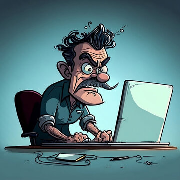 Angry, frustrated man in front of a laptop