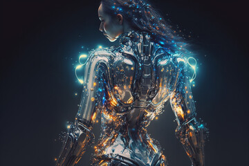 Obraz na płótnie Canvas Generative ai neon illlustration futuristic cyber astronaut woman.