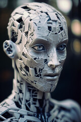 Generative ai illustration sci-fi futuristic humanoid incomplete robot.