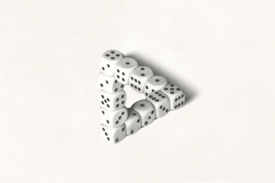 Fototapeta Illustration of Penrose triangle mad of dices, surreal optical illusion abstract concept