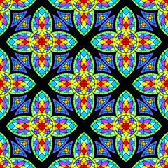 Seamless pattern with stained-glass window in gothic style. Medieval mosaic tile texture.