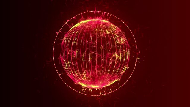 Network connection dots and lines. Technology background. Abstract tech background. Background. Sphere. Planet of lines and dots of red color. 3D render. 4k animation.
