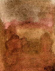 Watercolor brown background with spots and streaks. Hand-drawn illustration