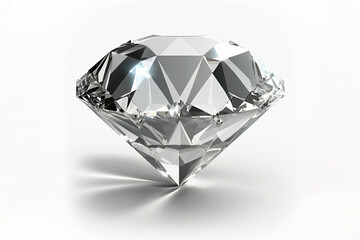 Diamond jewel on white background closeup. Beautiful sparkling shining diamond with reflective surface. AI generated image.
