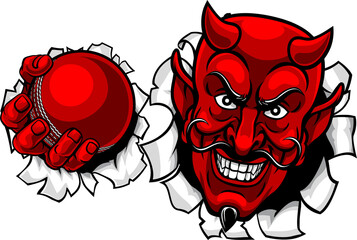 Devil Satan Cricket Sports Mascot Cartoon