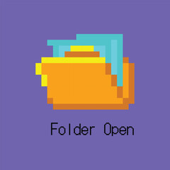Cartoon Color Pixel Folder Open UI Button Technology Pc Concept Flat Design Style. Vector illustration of Document File