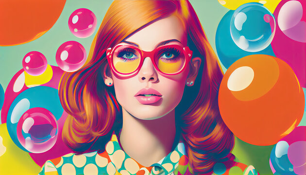sixties girl witth bubbles retro concept