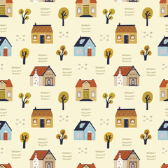 Cute and cozy autumn vector seamless pattern.