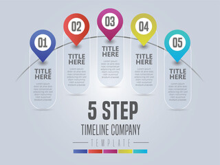 Abstract infographic showing the 5 steps process of a business plan timeline For presentations and posters. Vector illustration.