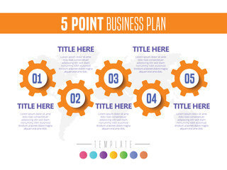 Abstract infographic showing the 5 steps process of a business plan timeline For presentations and posters. Vector illustration.