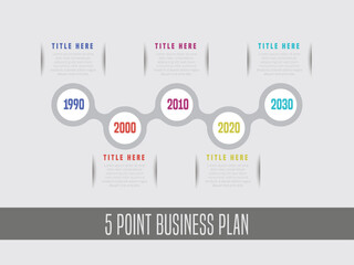 Abstract infographic showing the 5 steps process of a business plan timeline For presentations and posters. Vector illustration.