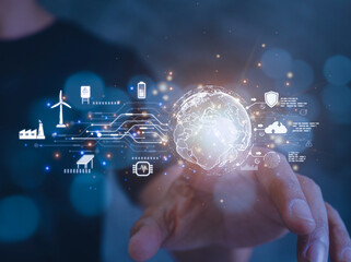 Industrial energy technology concept.Sustainable development goals.engineer working with digital technology security control power energy.resource environment technology.
