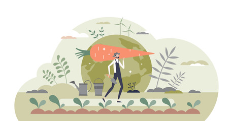 Sustainable agriculture and ecological slow food growth tiny person concept, transparent background. Environmental gardening with clean energy resources consumption.