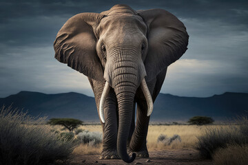 Naklejka na ściany i meble Ultra-detailed African elephant,Angry Elephant royalty, African elephant Angry
