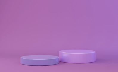 Minimal 3D Rendering Scene with purple Pedestal Podium and an Abstract Background, Featuring a Mockup of a Geometric Shape in White for Products
