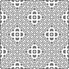  Monochrome ornamental texture with smooth linear shapes, zigzag lines, lace pattern.Abstract geometric black and white pattern for web page, textures, card, poster, fabric, textile.