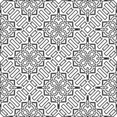  Monochrome ornamental texture with smooth linear shapes, zigzag lines, lace pattern.Abstract geometric black and white pattern for web page, textures, card, poster, fabric, textile.