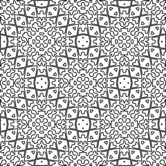 
 Monochrome ornamental texture with smooth linear shapes, zigzag lines, lace pattern.Abstract geometric black and white pattern for web page, textures, card, poster, fabric, textile.
