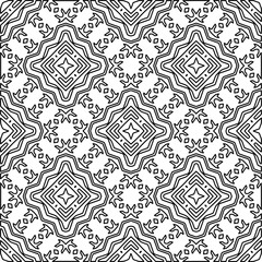 
 Monochrome ornamental texture with smooth linear shapes, zigzag lines, lace pattern.Abstract geometric black and white pattern for web page, textures, card, poster, fabric, textile.