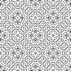 
 Monochrome ornamental texture with smooth linear shapes, zigzag lines, lace pattern.Abstract geometric black and white pattern for web page, textures, card, poster, fabric, textile.