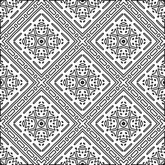 
 Monochrome ornamental texture with smooth linear shapes, zigzag lines, lace pattern.Abstract geometric black and white pattern for web page, textures, card, poster, fabric, textile.