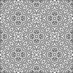  Monochrome ornamental texture with smooth linear shapes, zigzag lines, lace pattern.Abstract geometric black and white pattern for web page, textures, card, poster, fabric, textile.