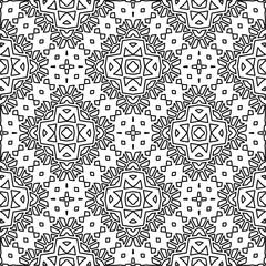  Monochrome ornamental texture with smooth linear shapes, zigzag lines, lace pattern.Abstract geometric black and white pattern for web page, textures, card, poster, fabric, textile.