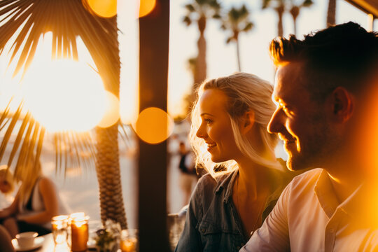 Couple Having Dinner At Sunset