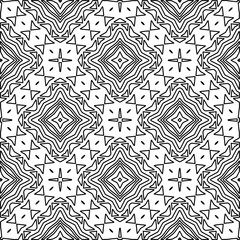  Monochrome ornamental texture with smooth linear shapes, zigzag lines, lace pattern.Abstract geometric black and white pattern for web page, textures, card, poster, fabric, textile.