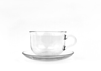 Glass cup for tea on a white background